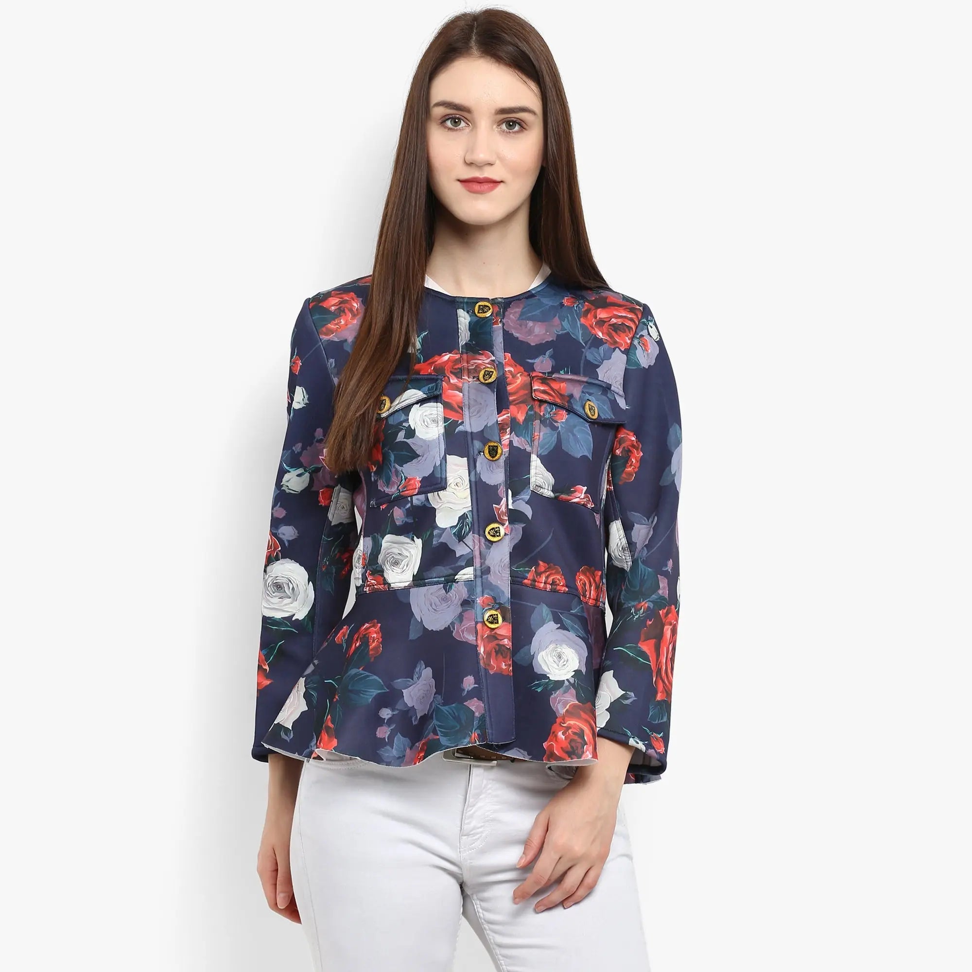 Printed Peplum Blazer-ZLJ7022-S Women's Vintage Jacket