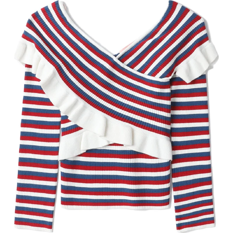 BAPY STRIPES WRAP KNIT TOP LADIES Pastel Knit Top