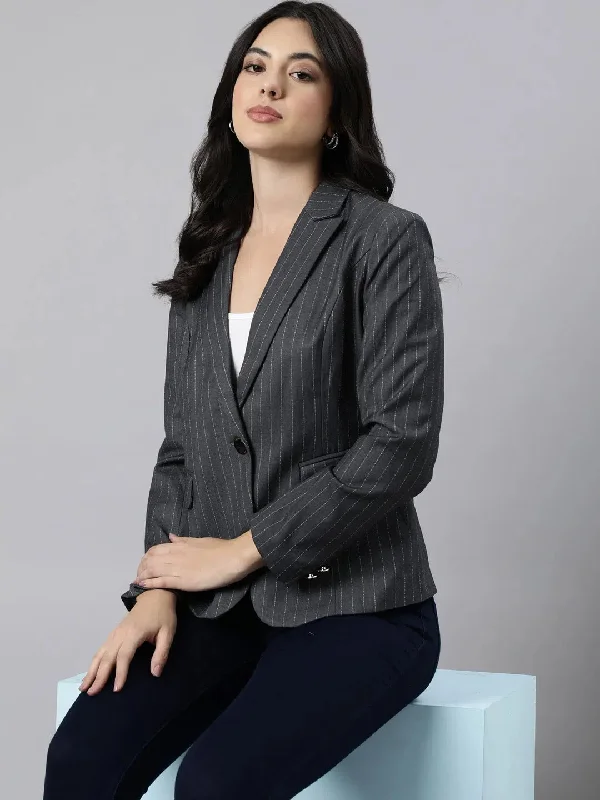 Women Grey Single-Breasted Blazer-12-Grey Women's Vacation Suit