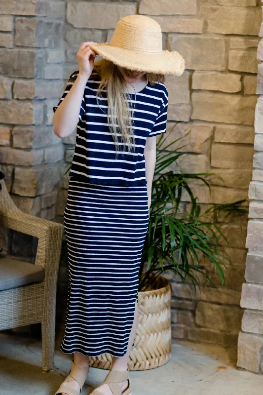 Navy Striped Knit Top and Dress Set - FINAL SALE Festive Knit Tee