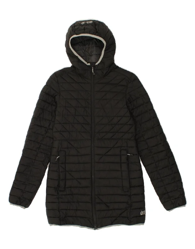JACK WOLFSKIN Womens Hooded Padded Coat UK 8 Small Black Polyamide Cotton Linen Terry JACK WOLFSKIN Womens Hooded Padded Coat UK 8 Small Black Polyamide Cotton Linen Terry