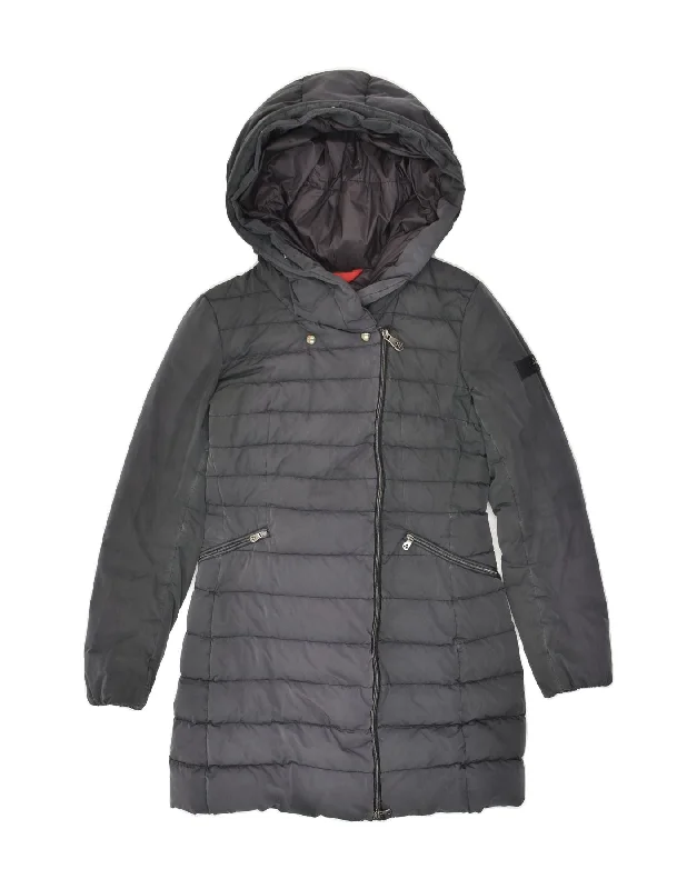 PEUTEREY Womens Hooded Padded Coat IT 42 Medium Grey Polyester Nylon Polyester Spandex