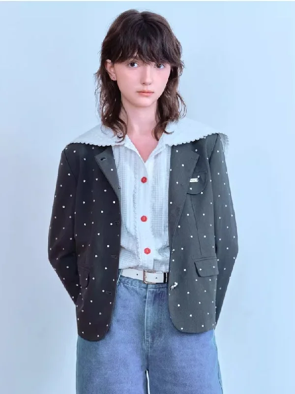 Black Dot Collarless Jacket【s0000007065】 Boat Neck Shawl Collar Notched Collar Boat Neck Shawl Collar Notched Collar Black Dot Collarless Jacket【s0000007065】 Boat Neck Shawl Collar Notched Collar Boat Neck Shawl Collar Notched Collar