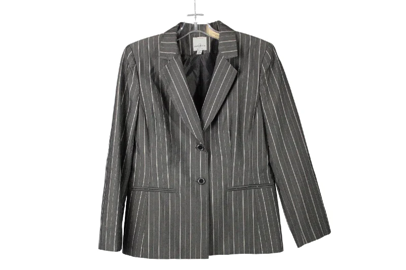 Anne Klein Gray Striped Blazer | 8 Petite Women's High-End Blazer