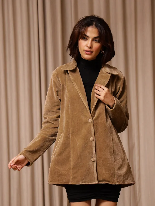 Brown Solid Print Velvet Jacket for Women Tailored Jacket Straight Jacket A-Line Jacket Tailored Jacket Straight Jacket A-Line Jacket Brown Solid Print Velvet Jacket for Women Tailored Jacket Straight Jacket A-Line Jacket Tailored Jacket Straight Jacket A-Line Jacket