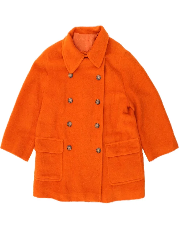 VINTAGE Womens Double Breasted Coat IT 46 Large Orange Mohair Sleeveless Short Sleeve Long Sleeve VINTAGE Womens Double Breasted Coat IT 46 Large Orange Mohair Sleeveless Short Sleeve Long Sleeve