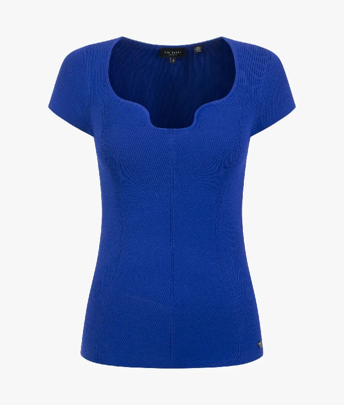 Cyndiy rib fitted knit top in blue Halter Neck Knit Tee