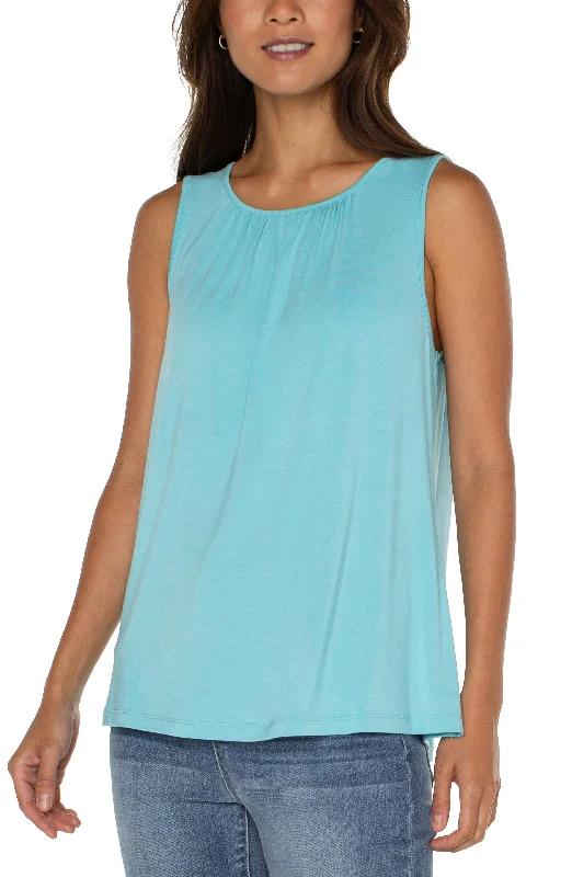 Liverpool A-line Sleeveless Knit Top w/Keyhole (Turquoise Tide) Budget-Friendly Knit Tee Liverpool A-line Sleeveless Knit Top w/Keyhole (Turquoise Tide) Budget-Friendly Knit Tee