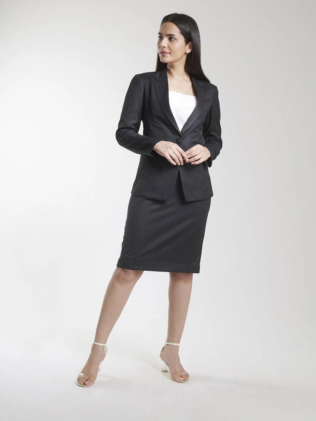 PowerSutra Poly Cotton Single Button Blazer - Black Cotton Blend Blazer