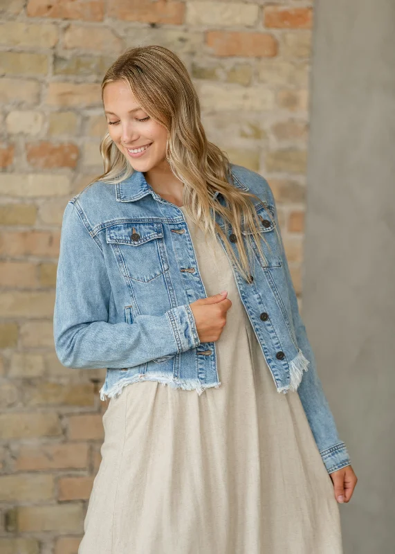 Raw Hem Medium Wash Denim Jacket Boat Neck Shawl Collar Notched Collar Boat Neck Shawl Collar Notched Collar Raw Hem Medium Wash Denim Jacket Boat Neck Shawl Collar Notched Collar Boat Neck Shawl Collar Notched Collar
