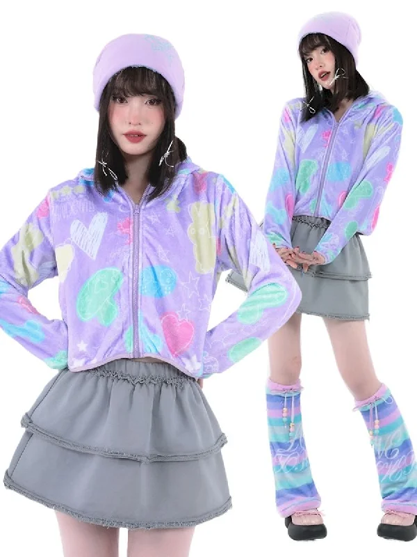 Purple Short Plush Printed Jacket【s0000005711】 Hoodie Zip-Up Jacket Button-Up Jacket Hoodie Zip-Up Jacket Button-Up Jacket Purple Short Plush Printed Jacket【s0000005711】 Hoodie Zip-Up Jacket Button-Up Jacket Hoodie Zip-Up Jacket Button-Up Jacket