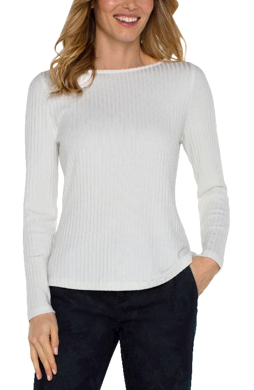 Liverpool Long Sleeve Boat Neck Knit Top (Snow) Eco-Friendly Knit Top