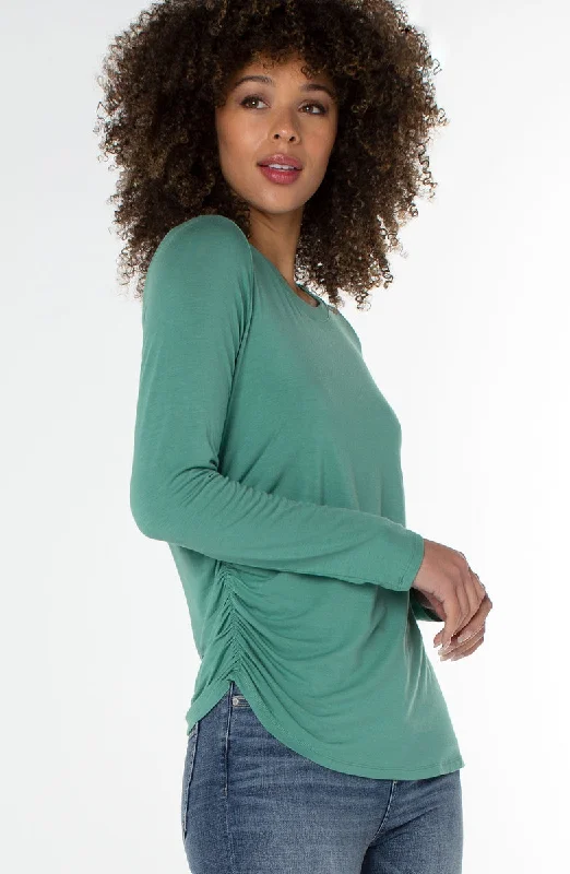 Liverpool Long Sleeve Crew Neck Modal Knit Top w Shirring (atlantic green) Halter Neck Knit Tee