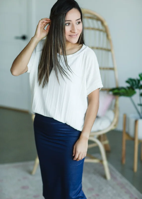 Ivory Textured Loose Knit Top Daily Wear Knit Tee