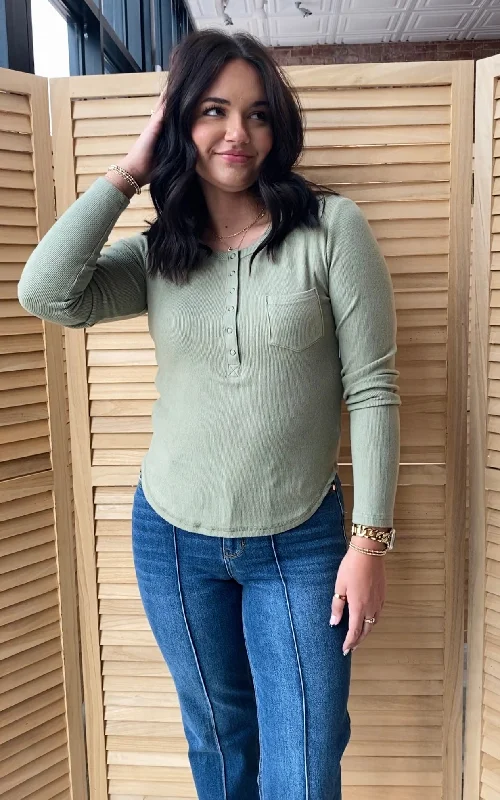 Meant For Me Knit Top | Olive Ribbed Knit Shirt