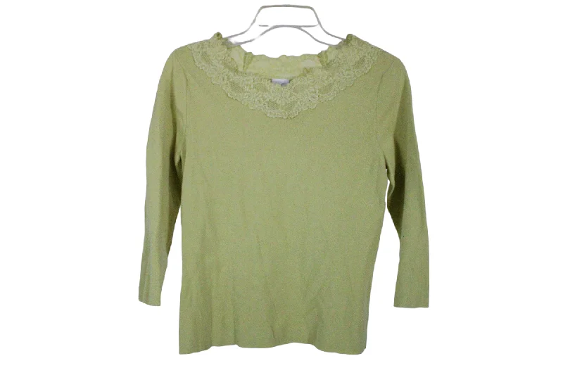 Emma James Green Knit Top | M Mustard Yellow Knit Tee