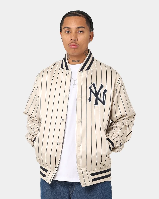 New Era New York Yankees Varsity Jacket Light Beige One-Shoulder Jacket Off-the-Shoulder Jacket Asymmetrical Jacket One-Shoulder Jacket Off-the-Shoulder Jacket Asymmetrical Jacket