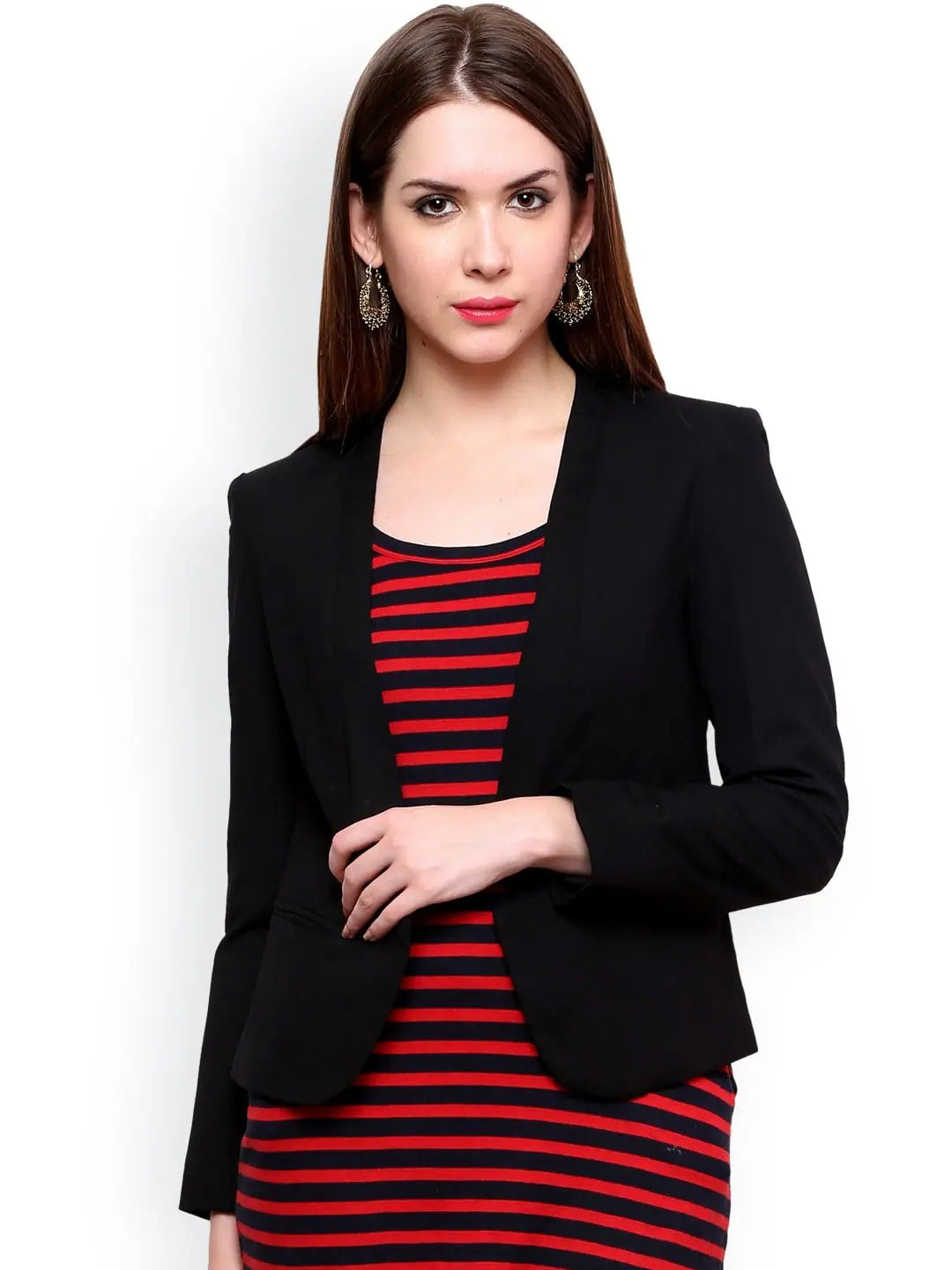 Black Solid Blazer Women's Premium Blazer