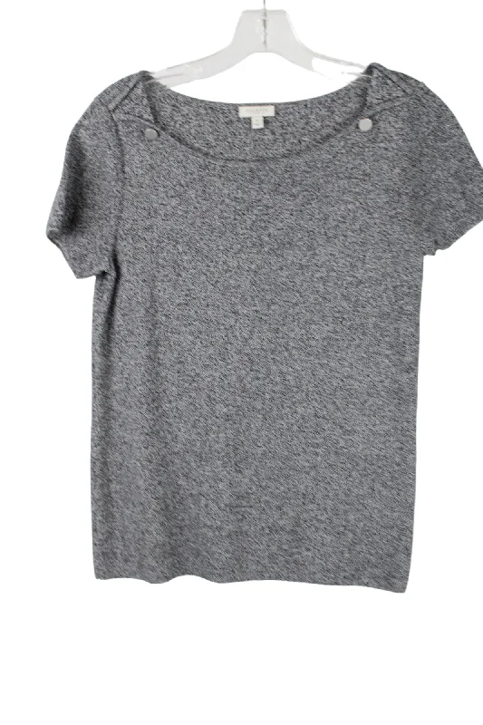 Talbots Gray Heathered Knit Top | Petite Bright Color Knit Shirt