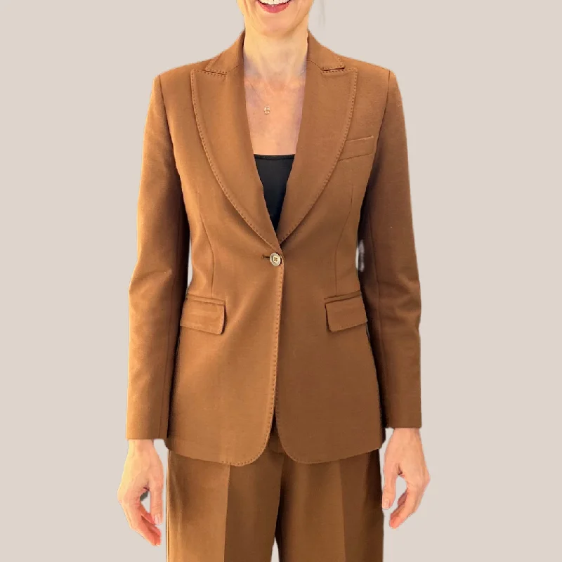 Peak Lapel Jersey Blazer - Brown Women's Lightweight Blazer