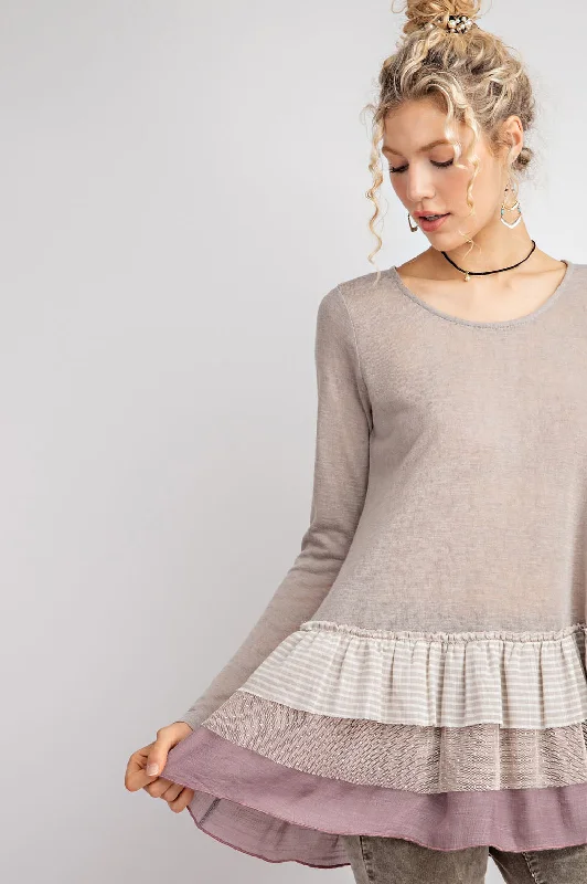 Long Sleeve Tiered Ruffle Knit Top {Easel} Cream Knit Top