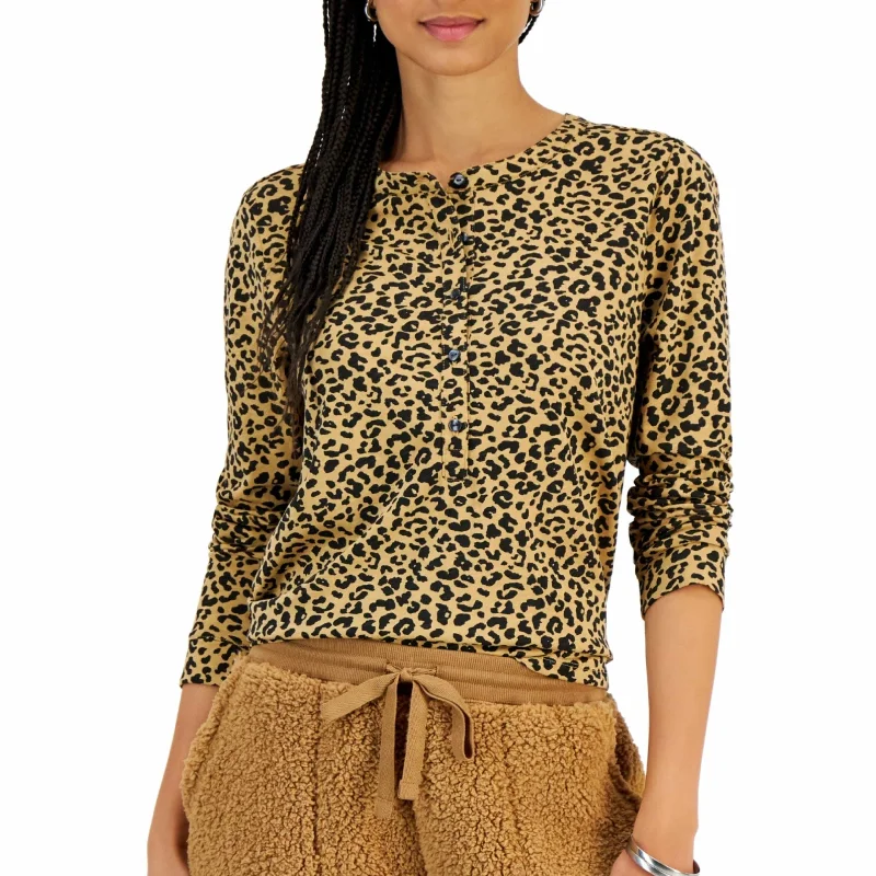 STYLE & CO. - Petite Animal-Print Henley Knit Top Striped Knit Top