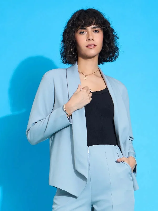 Women Grey Shawl Collar Front Open Blazer Women's Banquet Suit