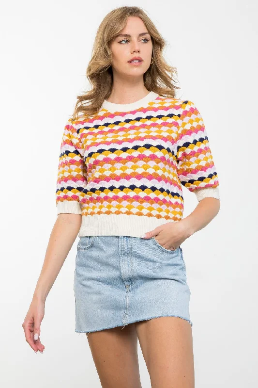 Short Sleeve Multi Color Knit Top Short Sleeve Knit Top