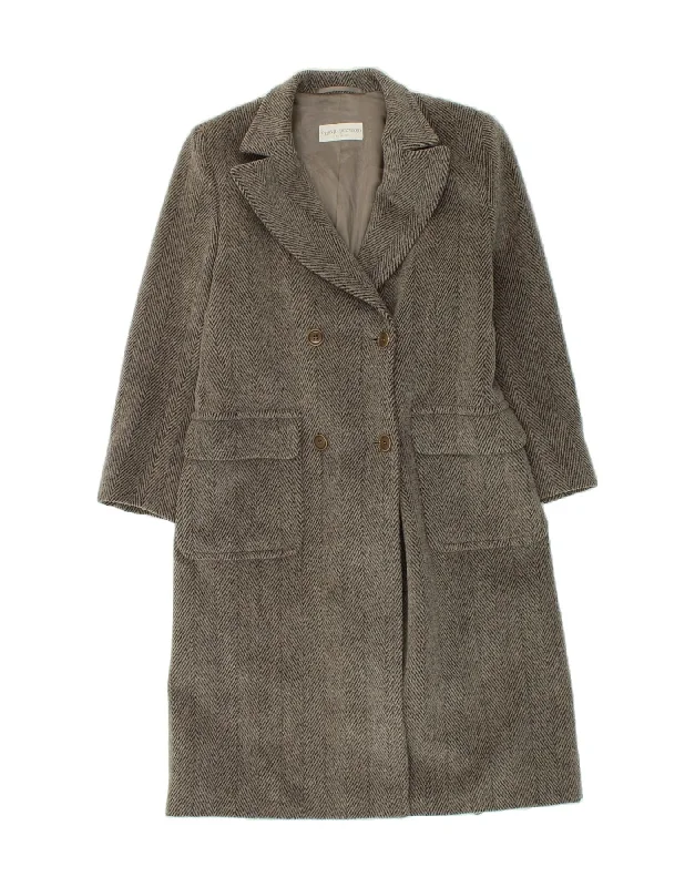 VINTAGE Womens Double Breasted Coat IT 42 Medium Grey Herringbone Blazer Duffle Coat Pea Coat VINTAGE Womens Double Breasted Coat IT 42 Medium Grey Herringbone Blazer Duffle Coat Pea Coat