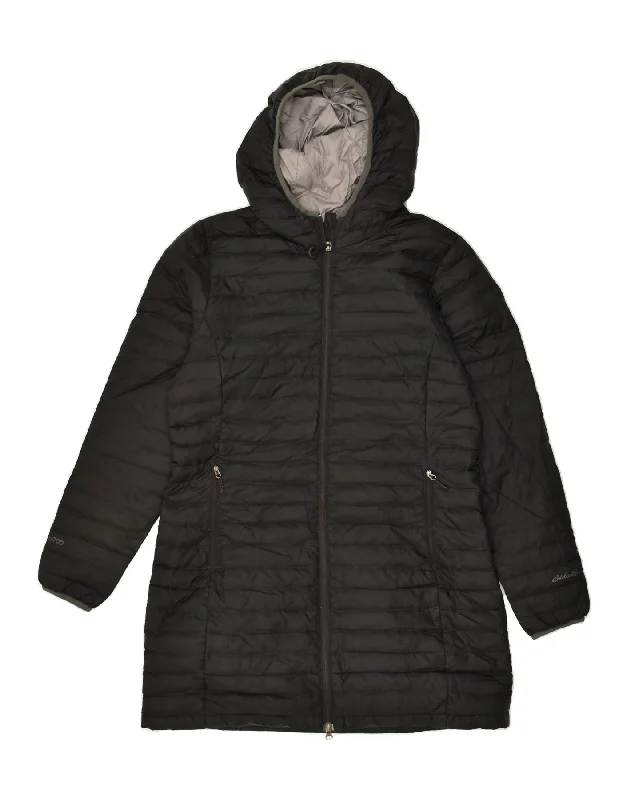 EDDIE BAUER Womens Hooded Padded Coat UK 14 Medium Black Nylon Anorak Windbreaker Fleece EDDIE BAUER Womens Hooded Padded Coat UK 14 Medium Black Nylon Anorak Windbreaker Fleece