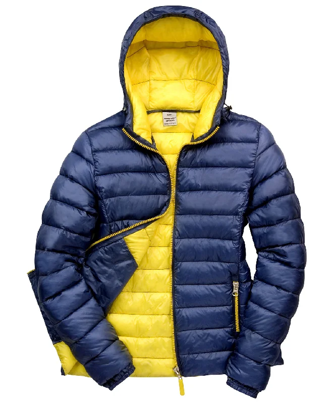 Navy/Yellow - Women's Urban snow bird hooded jacket Elasticated Jacket Padded Jacket Insulated Jacket Elasticated Jacket Padded Jacket Insulated Jacket