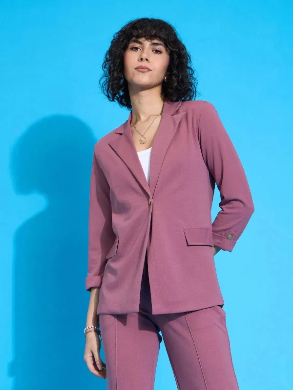 Women Pink Front Button Blazer Women's Trendy Jacket