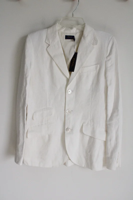 NEW Ralph Lauren Polo White Linen Blazer | 4/4 Petite Slimming Women's Blazer