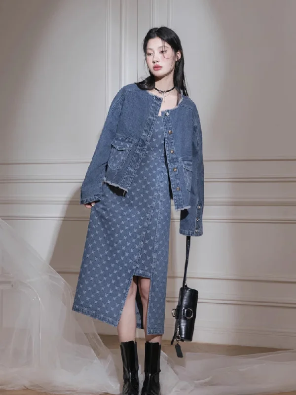 Denim jacket + suspenders skirt【s0000007213】 Welt Pockets Slit Pockets Flap Pockets Welt Pockets Slit Pockets Flap Pockets Denim jacket + suspenders skirt【s0000007213】 Welt Pockets Slit Pockets Flap Pockets Welt Pockets Slit Pockets Flap Pockets