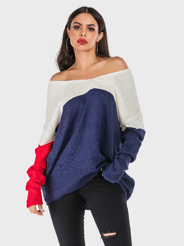 Hazel Blues® |  Perfee Contrast V-Neck Long Sleeve Knit Top Pure White Knit Blouse