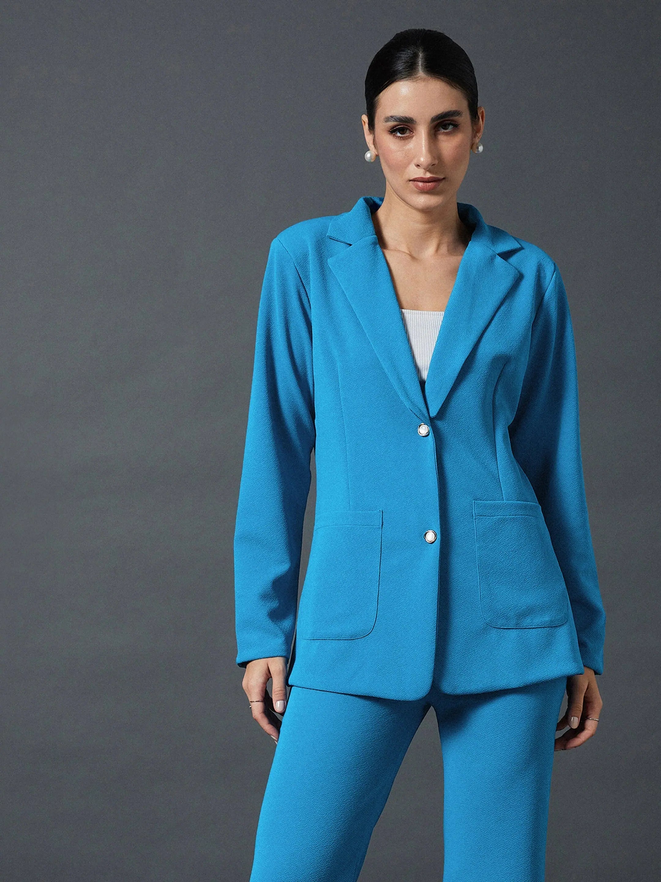 Women Turquoise Slim Fit Blazer Women's Handmade Blazer