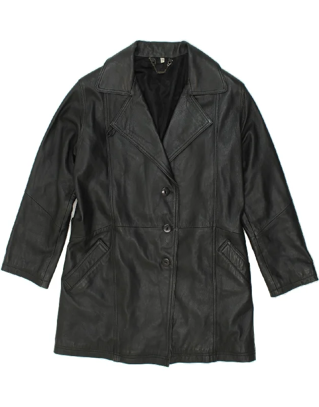 VINTAGE Womens Leather Coat EU 38 Medium Black Leather Raincoat Turtleneck Coat Wrap Coat VINTAGE Womens Leather Coat EU 38 Medium Black Leather Raincoat Turtleneck Coat Wrap Coat