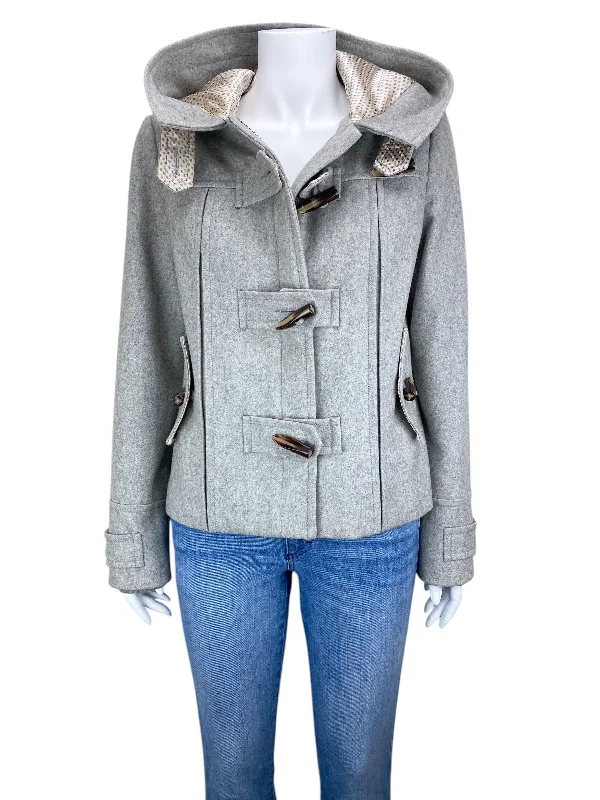 Anthropologie Elevenses Women's First Frost Toggle Coat Grey Heather Size 6 Rayon Velvet Corduroy