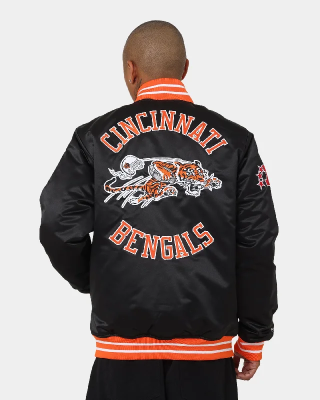 Mitchell & Ness Cincinatti Bengals Heavyweight Satin Jacket Black Zip Front Button Front Snap Front Zip Front Button Front Snap Front