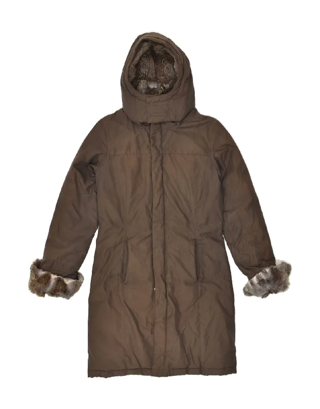 WOOLRICH Womens Hooded Padded Coat UK 6 XS Brown Polyamide Embroidered Appliqued Beaded WOOLRICH Womens Hooded Padded Coat UK 6 XS Brown Polyamide Embroidered Appliqued Beaded