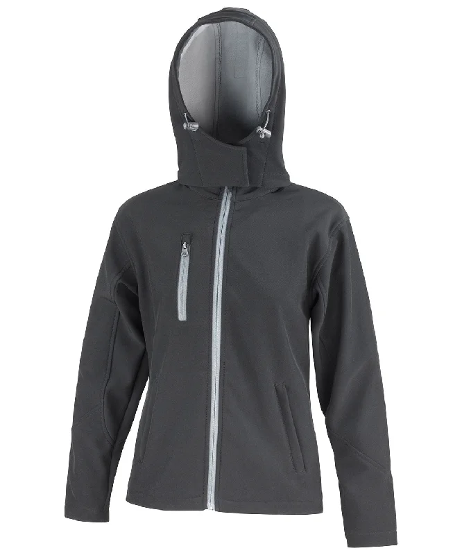 Black/Grey - Women's Core TX performance hooded softshell jacket Zippered Front Buttoned Front Snap Front Zippered Front Buttoned Front Snap Front