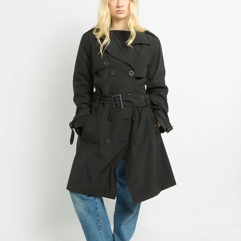 Long Trench Coat With Belt And Oversized Buttons - UK 12 Tweed Herringbone Houndstooth