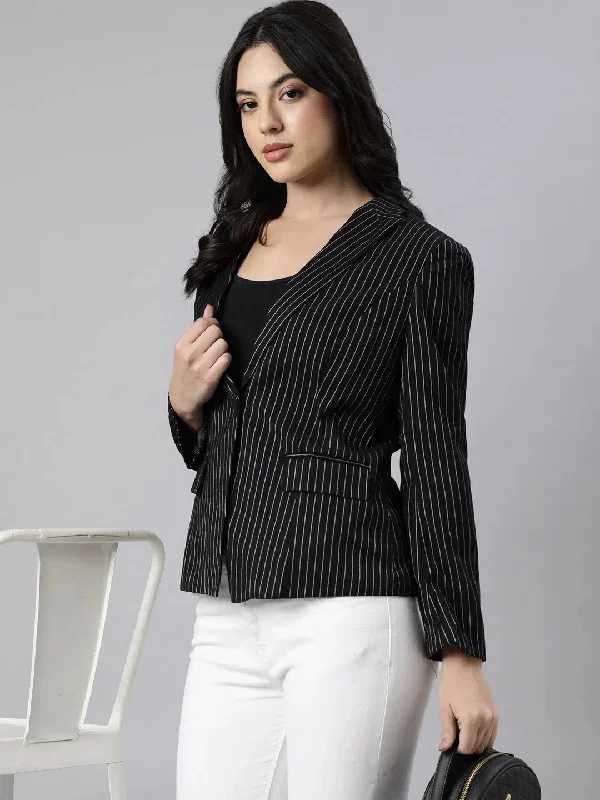 Women Black Single-Breasted Blazer-11-Black Women's Daily Blazer