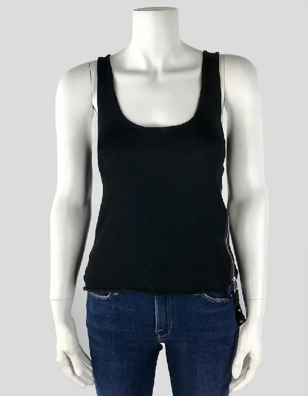Karen Millen Sleeveless Black Strappy Knit Top With Belt Accent And Silver Tone Hardware Size 2 US Asymmetrical Knit Blouse