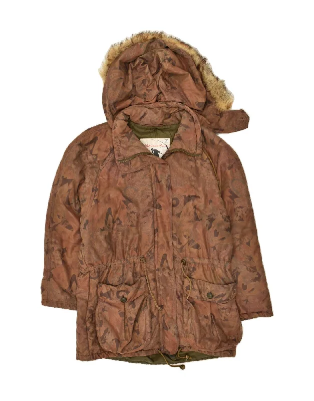 VINTAGE Womens Hooded Windbreaker Coat EU 38 Medium Brown Floral Fitted Loose Oversized VINTAGE Womens Hooded Windbreaker Coat EU 38 Medium Brown Floral Fitted Loose Oversized