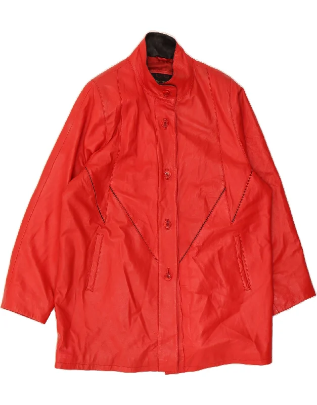 VINTAGE Womens Leather Coat IT 48 XL Red Leather Turtleneck Jacket Crew Neck Jacket V-Neck Jacket VINTAGE Womens Leather Coat IT 48 XL Red Leather Turtleneck Jacket Crew Neck Jacket V-Neck Jacket