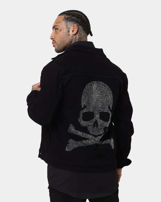 Saint Morta Skullclub Deluxe Denim Jacket Black Stand-Up Collar Roll-Neck Collar Turtle Neck Stand-Up Collar Roll-Neck Collar Turtle Neck