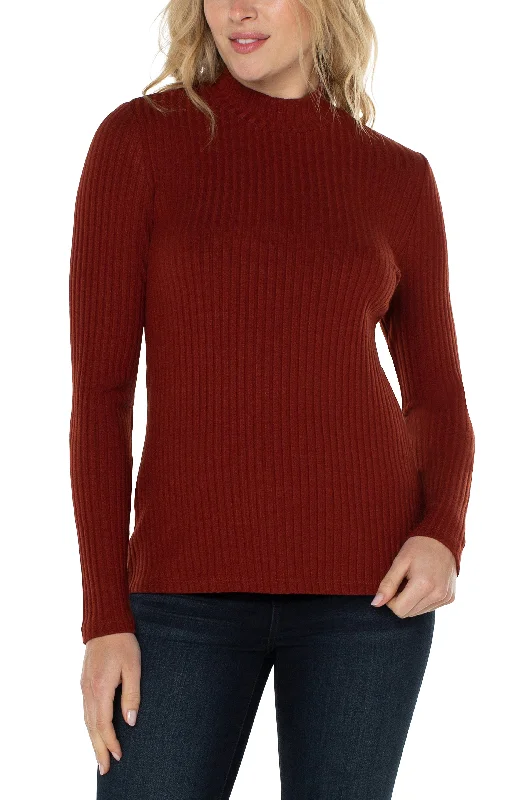 MOCK NECK LONG SLEEVE KNIT TOP Beige Knit Top