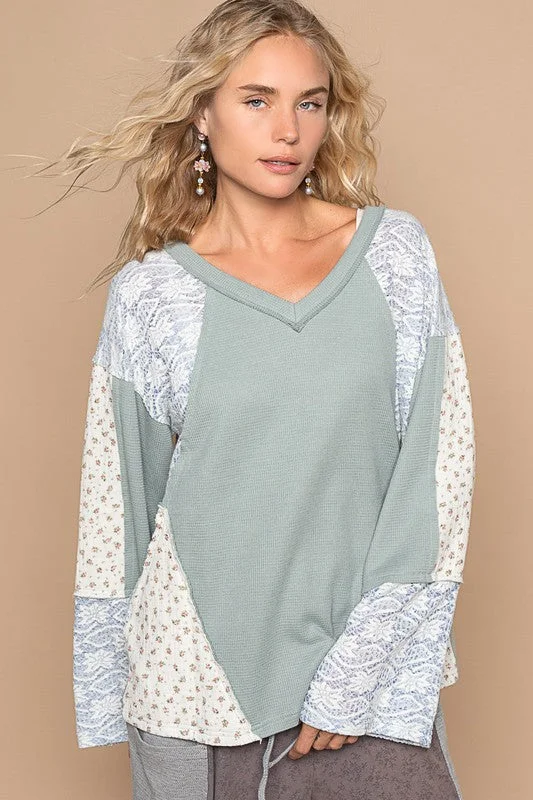 Blue Zone Planet |  POL Lace Floral Round Neck Knit Top Cream Knit Top