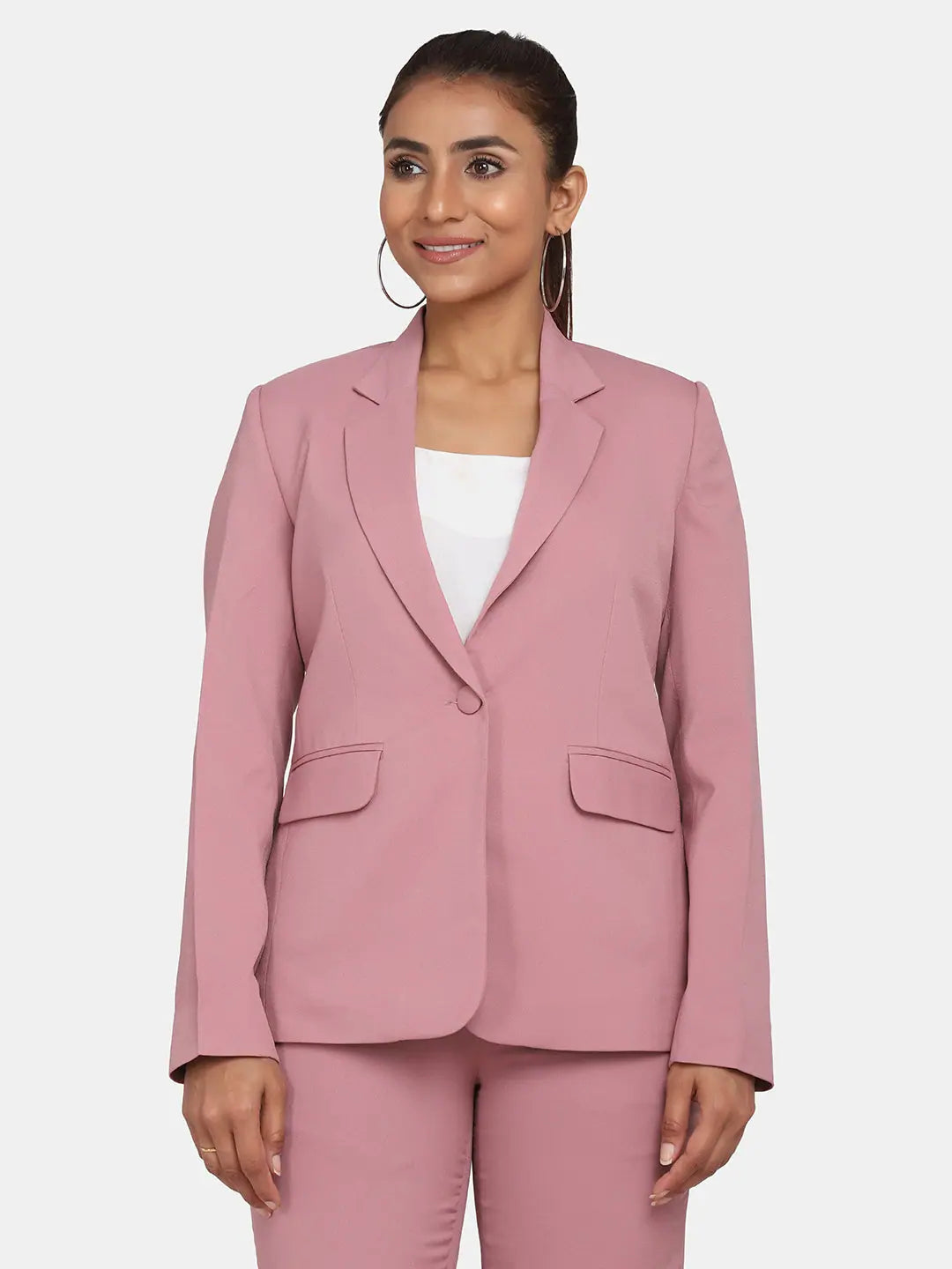 PowerSutra Single Button Stretch Blazer for Women- Pink Silk Women's Blazer